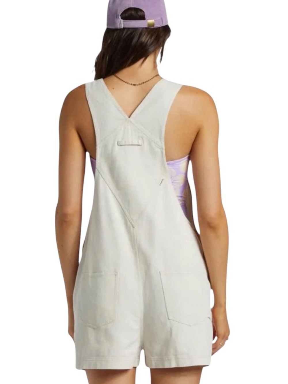 EUC Billabong Cream Denim Short Overalls Women's Medium Boho Summer Festival - Picture 11 of 13